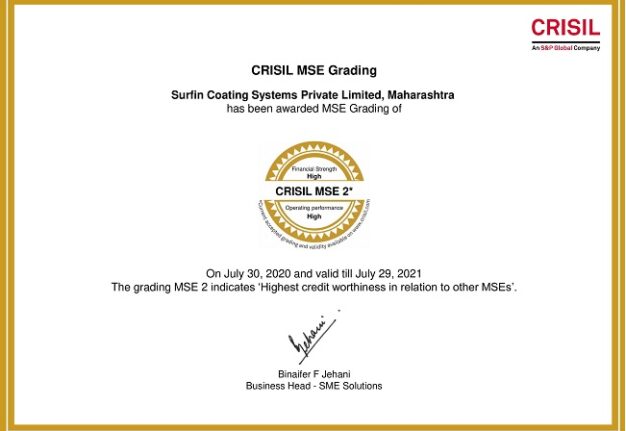 CRISIL-MSE-Gratings-Certificate -Surfin Coating Systems Private Limited-1 2021